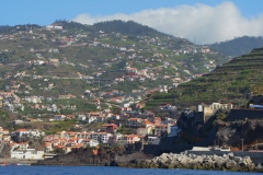 Near Câmara de Lobos on the south-central coast of the island of Madeira. You can see small parcels of vineyards amongst the homes and gardens.