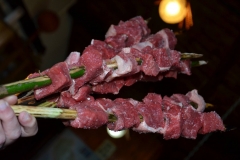 In Madeira, this is a meal we would never miss. Various fresh meats cut into large pieces are skewered on Laurel wood spears, (called Loureiro in Portuguese, the same name associated with the fab grape from Vinho Verde). This wood imparts a ton of delicious flavor to the meat when cooked in an open wood-burning oven, seared at very high temperatures. Laurel leaves are also a very widely used seasoning (in Portugal) for meat, fish etc. (Thanks Mario Ferreira!)