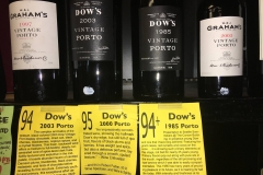 Here are some outstanding bottles of Dow's & Graham's Vintage Ports. I love the 1985 Dow's and I'm decanting one now, for Halloween night. My tasting note appears in the "shelf talker" on the right.