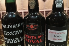 Not a bad Wednesday night, but this doesn't happen all that often ... at least not on a week night. 1850 D'Oliveiras Verdelho Madeira, 2003 Quinta do Noval and 1963 Quinta do Noval Nacional Vintage Ports. Life is good and a great way to get my mind off politics.
